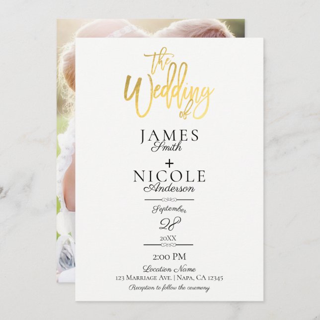 Invitation Mariage arrière photo intégrale minimaliste modern (Devant / Derrière)