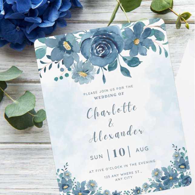 Invitation Mariage Arrière - plan de la Fleur de la Marine bl (Créateur téléchargé)