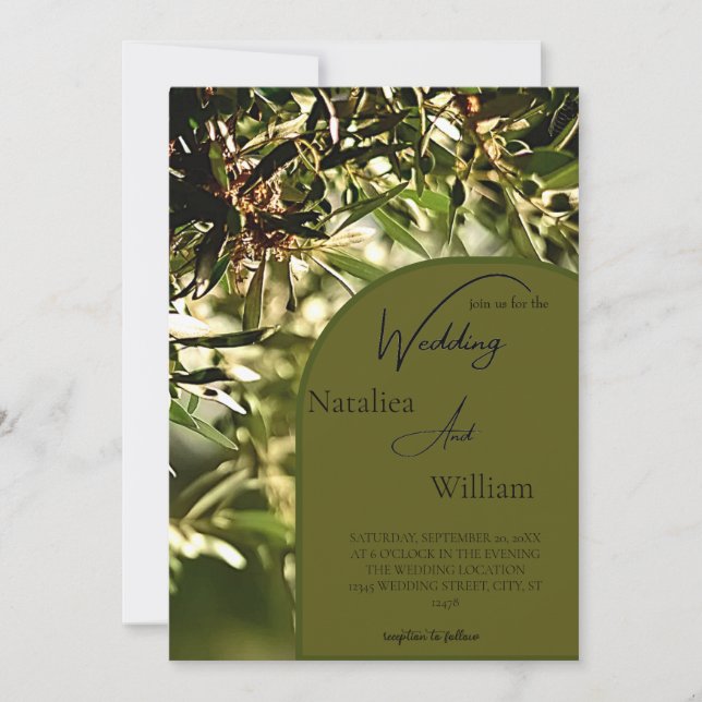 Invitation Mariage Arrière - plan d'olivier vert moderne (Devant)