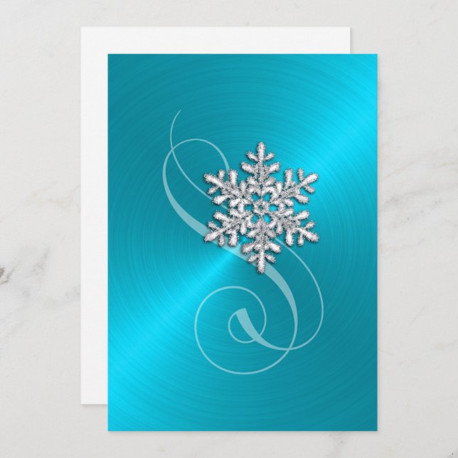 Invitation Mariage Arrière - plan Turquoise Crystal Snowflake (Devant / Derrière)