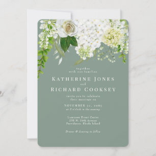 Invitation Mariage arrondi blanc Hydrangea Sage