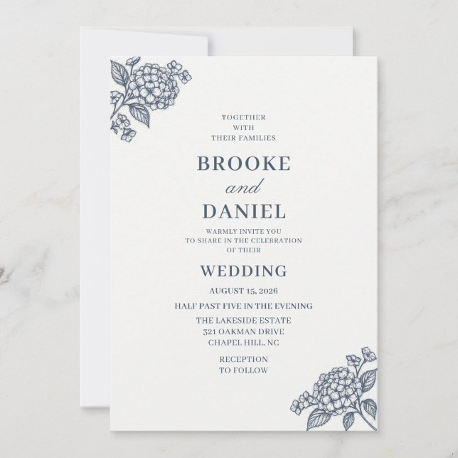 Invitation Mariage Art Botanique Hydrangea Ardoise (Devant)