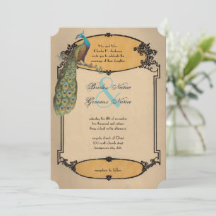 Invitation Mariage Art Déco affiche vintage paon