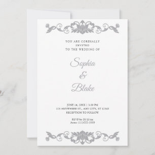 Invitation Mariage Art déco argenté et blanc élégant