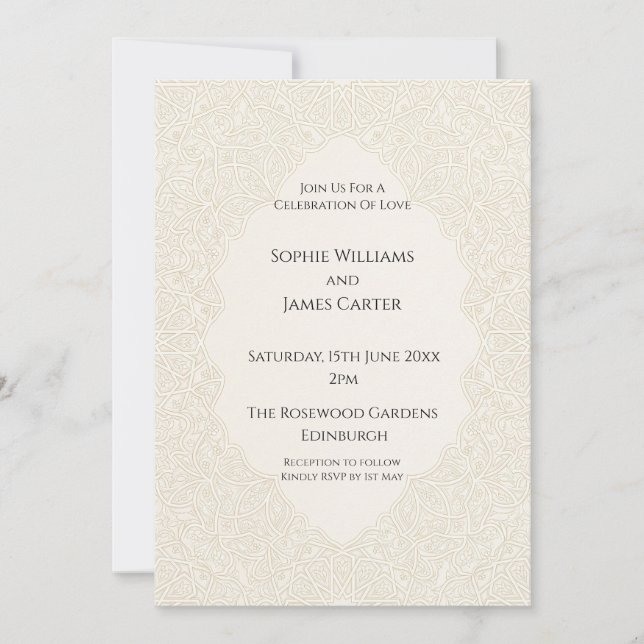Invitation Mariage Art Déco Beige (Devant)