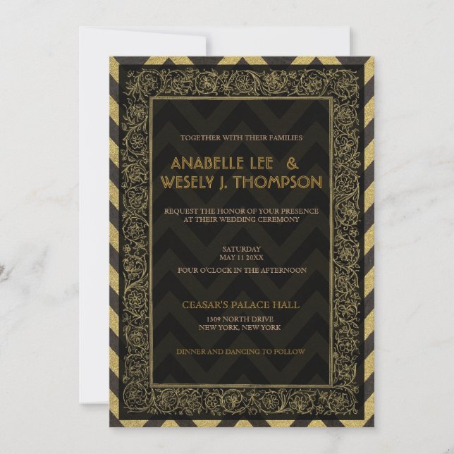 Invitation Mariage Art Déco Chevron des années 192 (Devant)