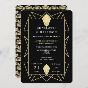 Invitation Mariage Art Déco Classy Black Gold