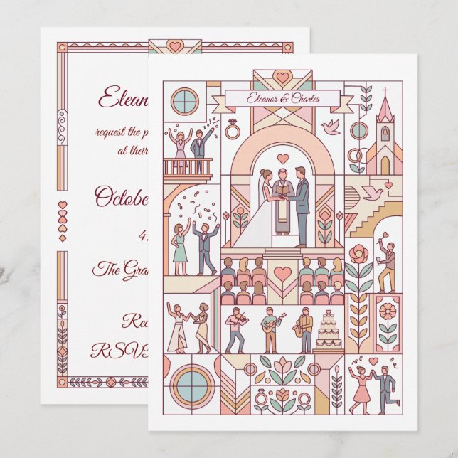 Invitation Mariage Art Déco de Conte de Fées (Devant / Derrière)