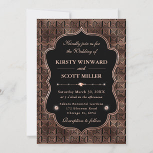 Invitation Mariage Art Déco Élégant Rose Gold à Motif Grec