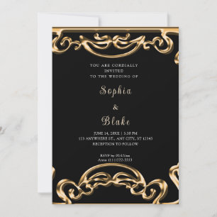 Invitation Mariage Art déco Fancy Black and Gold Scroll