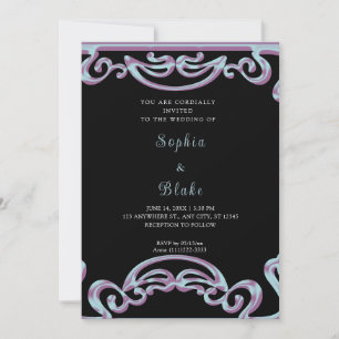 Invitation Mariage Art Déco Fatigué Noir, Violet & Bleu