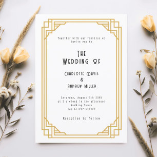 Invitation Mariage Art Déco Gatsby or blanc