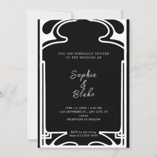 Invitation Mariage Art déco géométrique noir et blanc