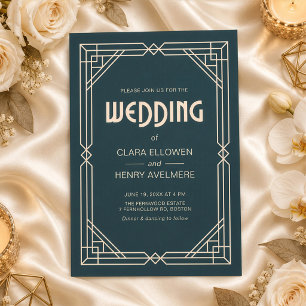 Invitation Mariage Art Déco Géométrique Sarcelle Foncé
