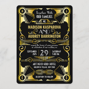 Invitation Mariage Art Déco Great Gatsby Ornate Black & Gold