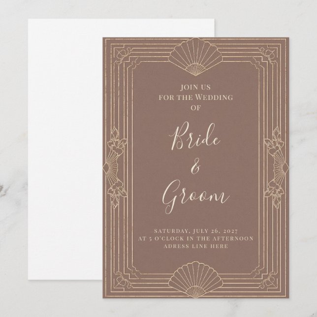 Invitation Mariage Art Déco Mauve Champagne Or Modifiable (Devant / Derrière)