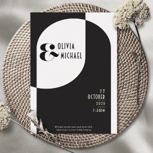 Invitation Mariage Art déco moderne noir blanc