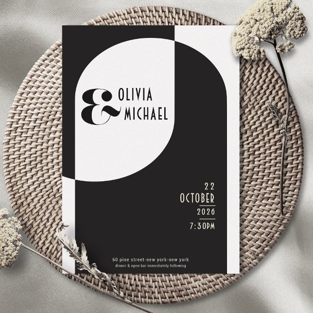 Invitation Mariage Art déco moderne noir blanc (Créateur téléchargé)