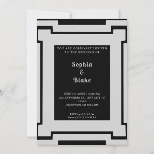 Invitation Mariage Art déco noir et argenté