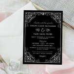 Invitation Mariage Art déco noir et argenté vintage<br><div class="desc">Invitations de mariage art déco élégantes et glamour inspirées du style Gatsby vintage et des années folles. Le design de la carte est composé d'une palette de couleurs gris noir et argent,  d'un cadre décoratif orné et d'un motif,  et d'une typographie stylisée qui peut être entièrement personnalisée.</div>