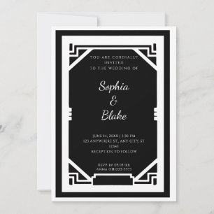 Invitation Mariage Art déco noir et blanc vintage