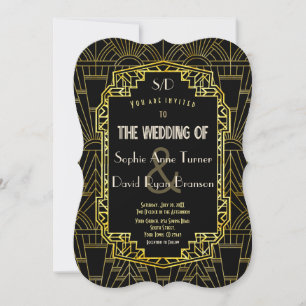 Invitation Mariage Art Déco noir et or Great Gatsby