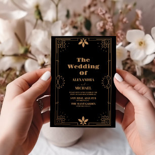 Invitation Mariage Art déco noir et or vintage