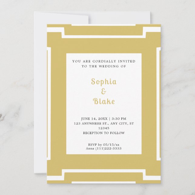 Invitation Mariage Art Déco Or et Blanc Gras (Devant)