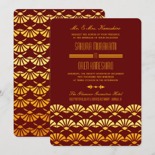 Invitation Mariage Art déco rouge & or invite