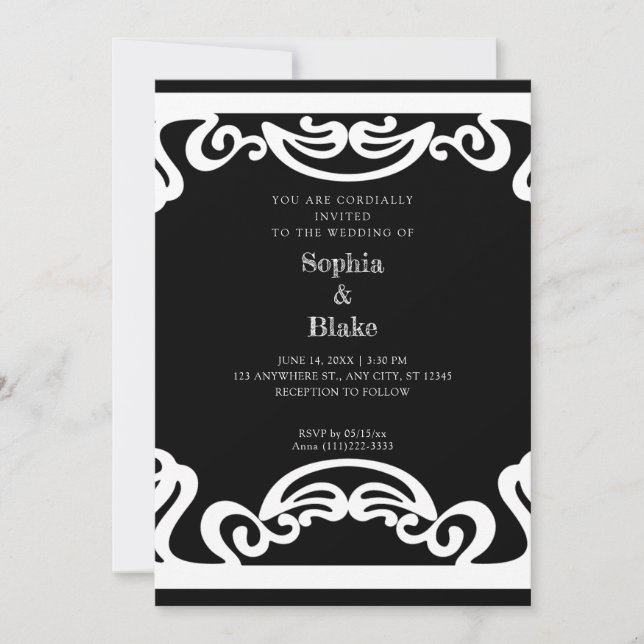 Invitation Mariage Art Déco Simple Noir et Blanc (Devant)