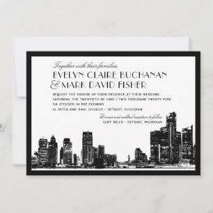 Invitation Mariage Art déco Skyline de Détroit
