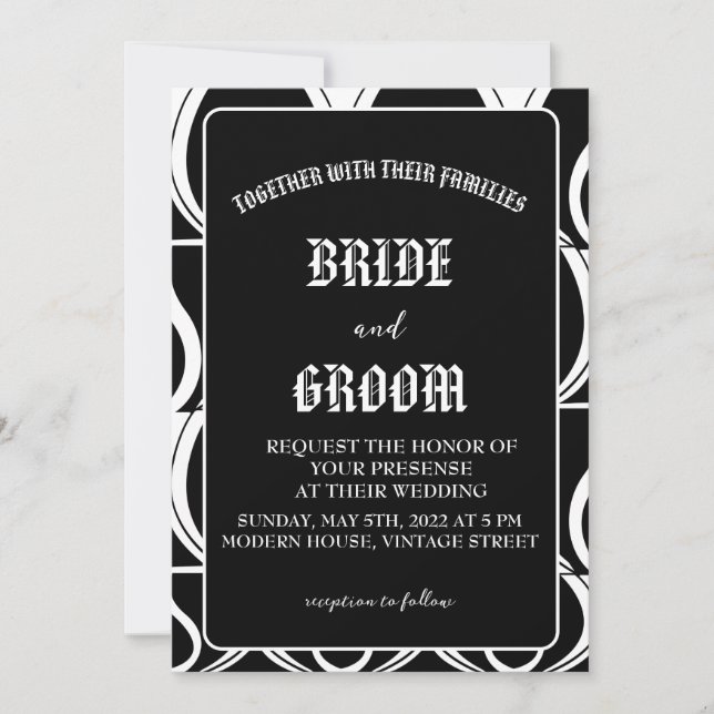 Invitation Mariage Art Déco Vintage Moderne Noir et Blanc (Devant)