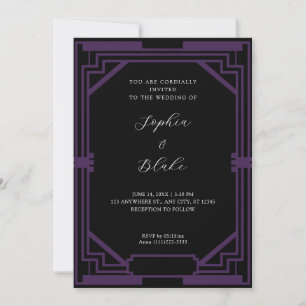 Invitation Mariage Art déco Vintage simple noir et violet