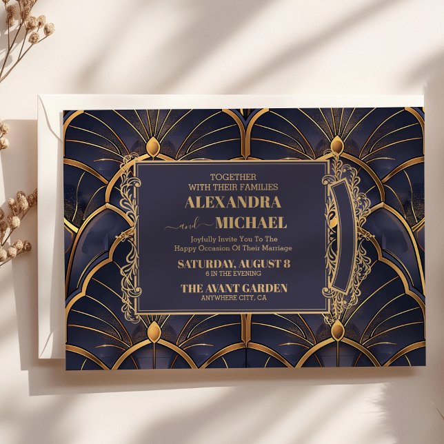 Invitation Mariage Art déco Vintage violet (Créateur téléchargé)