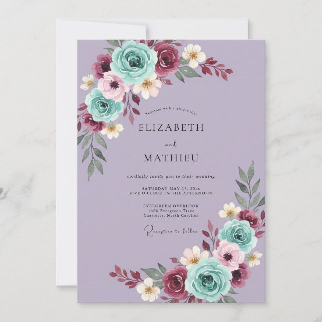 Invitation Mariage Art Floral à la Lavande (Devant)