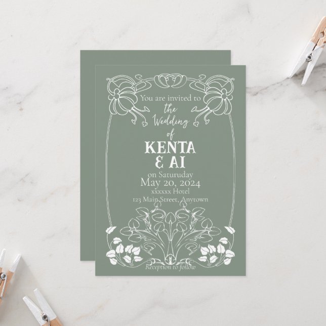 Invitation Mariage Art nouveau (Devant/Arrière en situation)