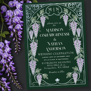 Invitation Mariage Art Nouveau Argent Glycine Violet