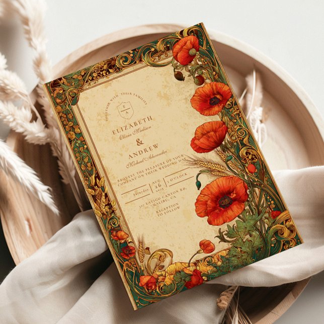 Invitation Mariage Art Nouveau au Coquelicot (Créateur téléchargé)