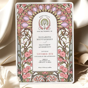 Invitation Mariage Art Nouveau au lilas pastel et rose tendre