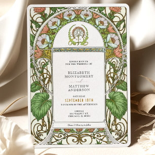 Invitation Mariage Art Nouveau aux Coquelicots Vintage