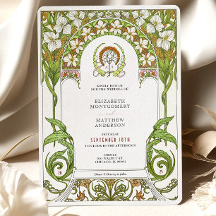 Invitation Mariage Art Nouveau aux Lys Blancs et Jonquilles