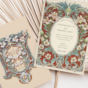 Invitation Mariage Art Nouveau aux Lys Blancs Luxueux