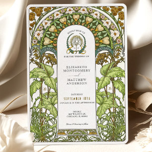 Invitation Mariage Art Nouveau aux Marguerites Dorées et Feui