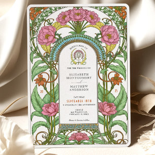 Invitation Mariage Art Nouveau aux Pivoines Roses et Fleurs d