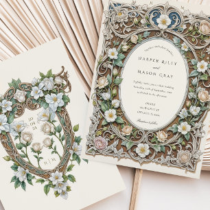Invitation Mariage Art Nouveau aux Roses Blanches Luxueuses