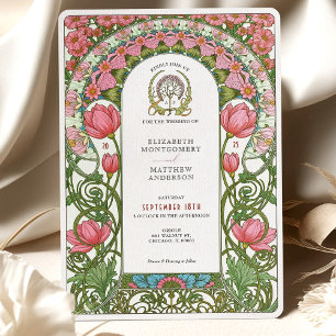 Invitation Mariage Art Nouveau aux Tulipes Roses Vintage