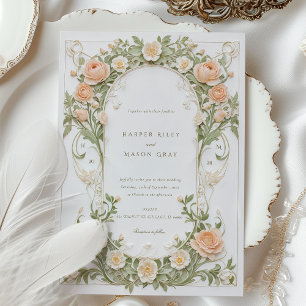 Invitation Mariage Art Nouveau avec Pêche Ranunculus