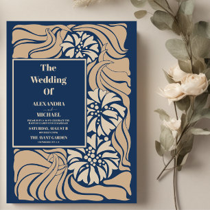 Invitation Mariage Art nouveau bleu classique
