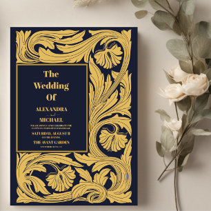 Invitation Mariage Art Nouveau Bleu Classique