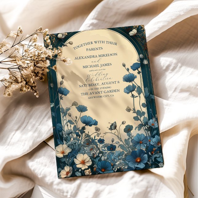 Invitation Mariage Art Nouveau Bleu Nuit (Créateur téléchargé)